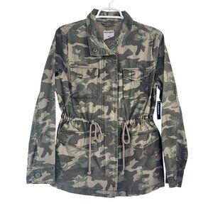 NWT Old Navy Camo Utility Jacket Drawstring Waist Military Style Women Small